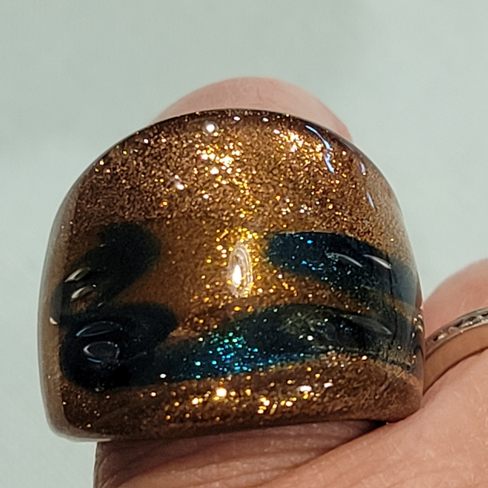 Murano Glass Gold and Blue Glitter Ring,size 8.1/2.see Pictures.